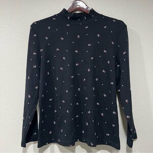 Karen Scott Black Mock Neck Shirt Gray Cats Women’s Size Petite XL Grannycore